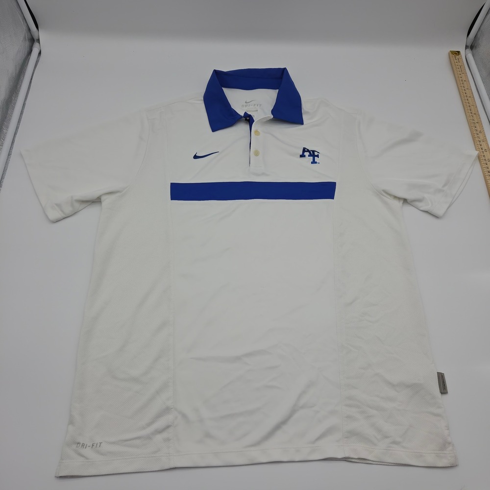 Nike Air Force Falcons Dri-FIT Polo Shirt Mens Large White Blue Performance AF